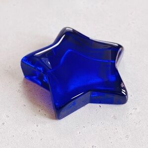 Vintage Cobalt Blue Glass Star Paperweight Celestial Decor Art Sculpture